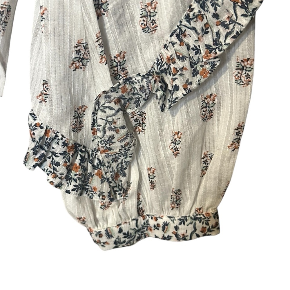 Veronica Beard Size 0 Abra Blouse Cotton Floral Print Pattern Ruffle Long Sleeve - Picture 6 of 9